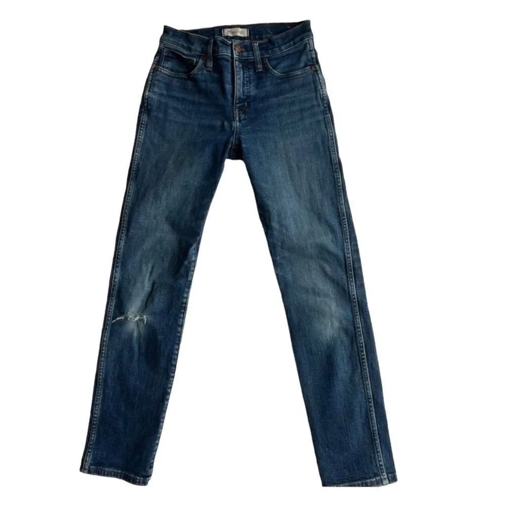 Madewell Women’s Slim Straight Ripped Knee High Rise Light Faded Wash sz 26
